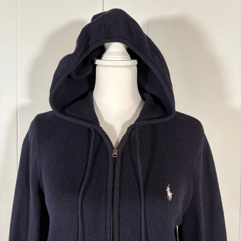 Ralph Lauren Blue Label Sweater Women’s L Hood Cotton Preppy Knit Coastal - Picture 2 of 11